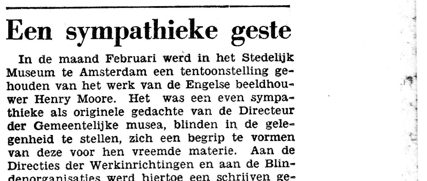 Het eerste deel van een krantenknipsel uit de Blindenboden van 1950. Het volledige krantenbericht is gepubliceerd in dit artikel